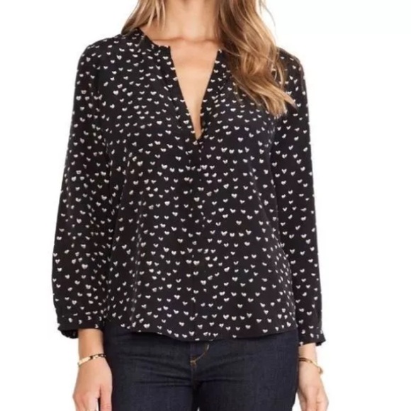 Joie Purine Print 100% Silk Black V Neck Button Down Blouse L - Picture 2 of 10